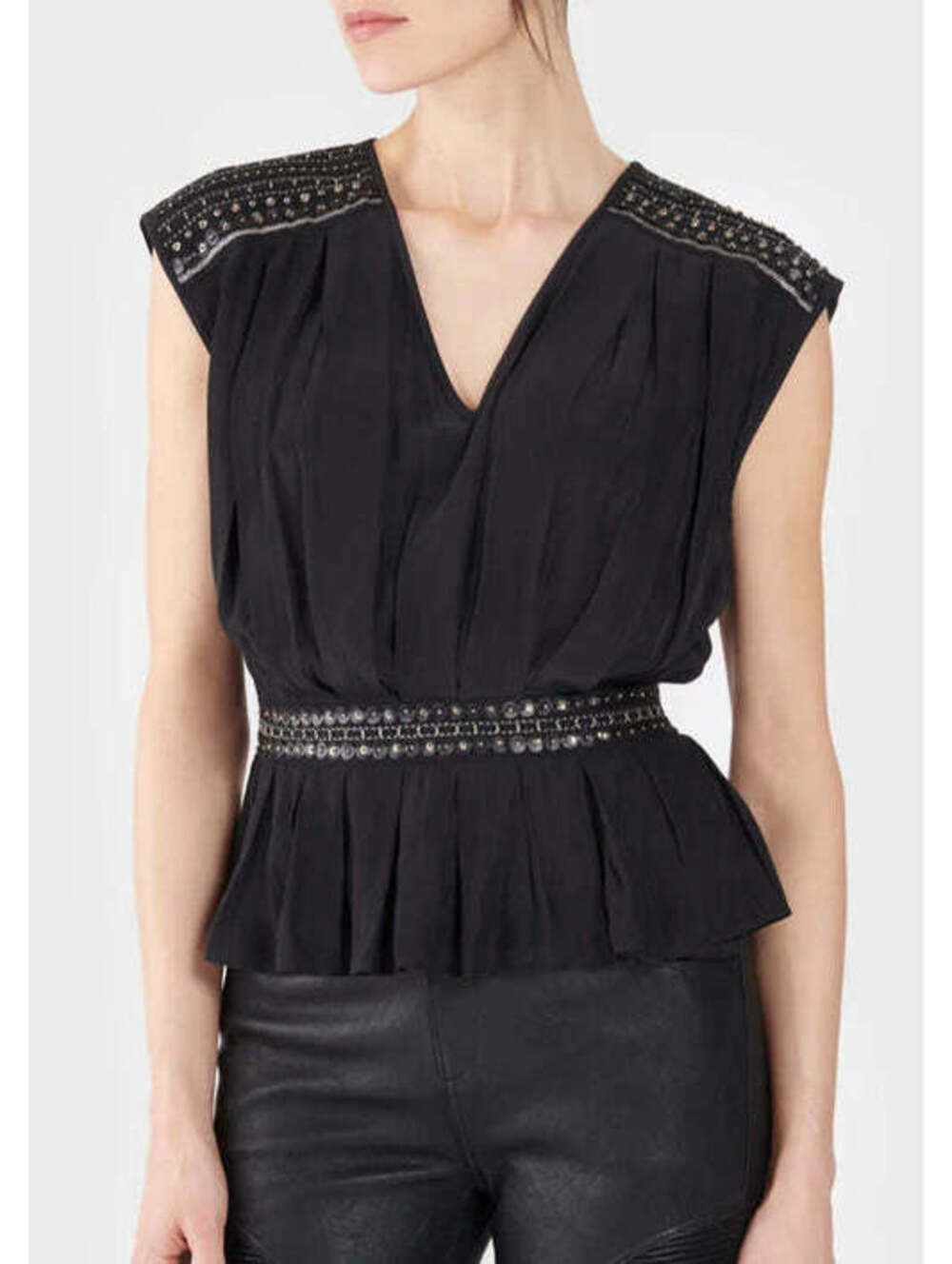 Ramy Brook Sawyer Studded & Beaded V-Neck Top Size Extra Small